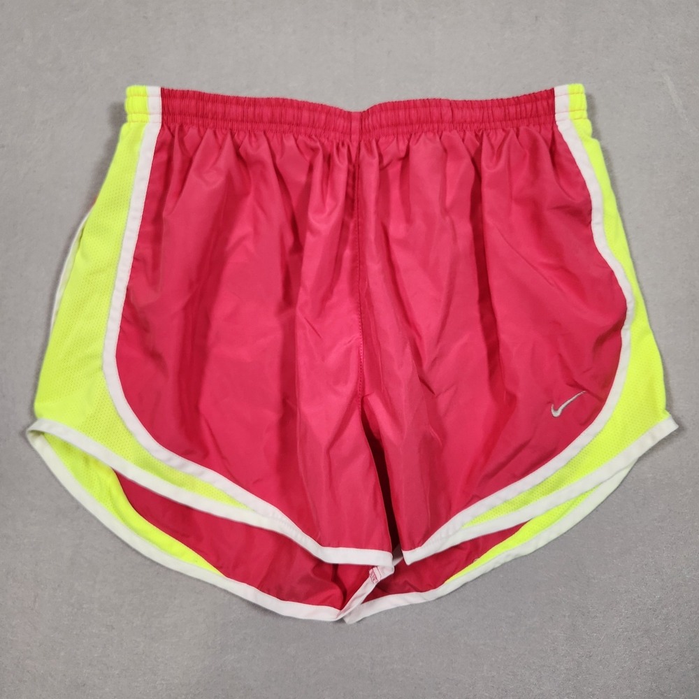 Nike Dri-FIT Women's Pink/Yellow  Lined Running Shorts Drawstring Size L